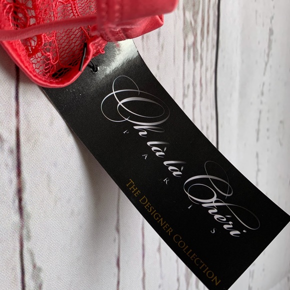 Small, Coral pink soft lace bra and strappy panty - Picture 8 of 9